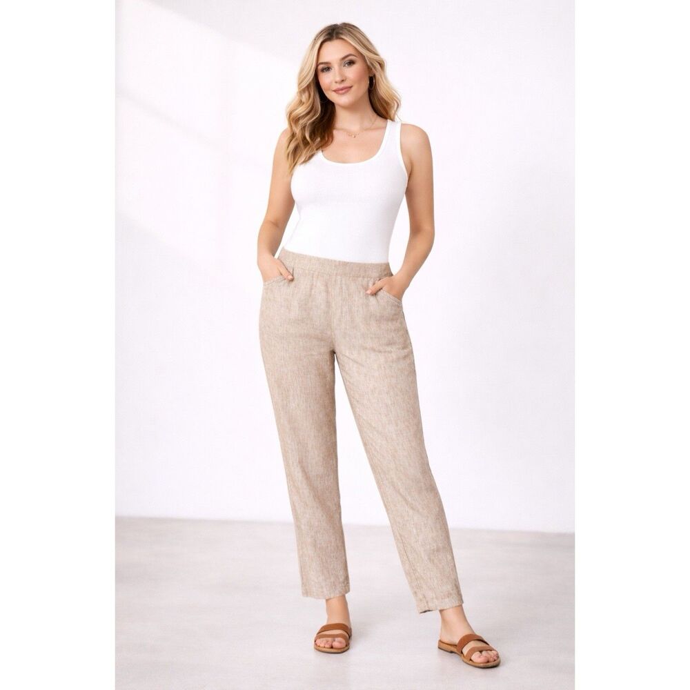 J. Jill Natural Beige Cropped Linen-Blend Ankle Pants